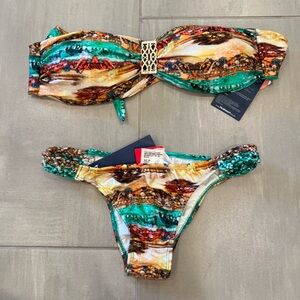 Multicolor Bandeau Bikini Set and cover up